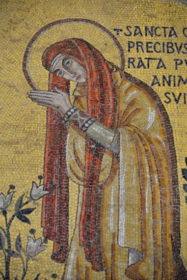 Mosaic wall, Saint Odile, Chapel of Tears, Odilien monastery on Odilien mountain in Ottrott,