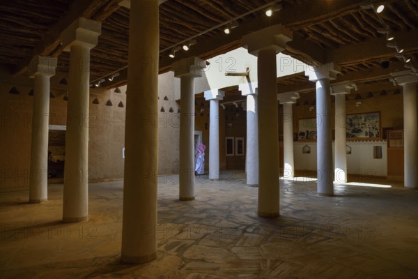 Inner courtyard of the Al Masmak Fort, historic fortress from 1865, in the old city of Riyadh,