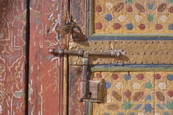 Front door of the Zaouia, mausoleum in the madrasa, Tamegroute, Souss-Massa-Draâ region, Morocco,