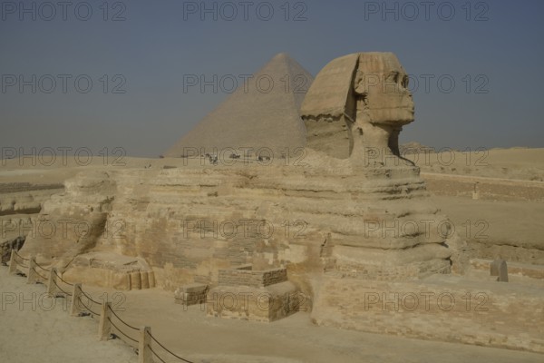 Sphinx or Great Sphinx of Giza, lion with a human head, built in the 4th Egyptian dynasty around