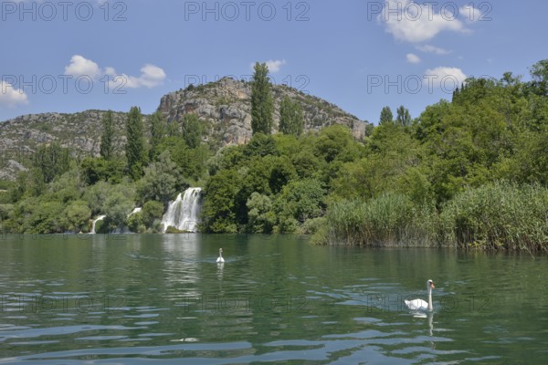 Roški slap waterfall, Krka National Park, Šibenik-Knin County, Dalmatia, Croatia, Europe