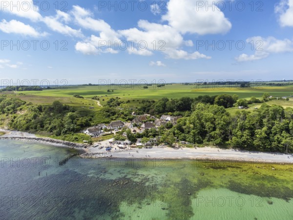 Aerial view of the fishing village Vitt at Cape Arkona, Putgarten, Island of Rügen,