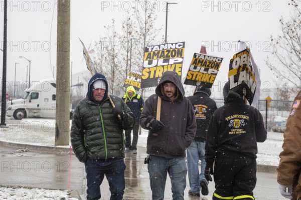Detroit, Michigan USA - 20 December 2024 - Members of the Teamsters Union picket Amazon's Detroit