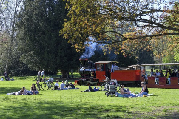 Schlossgartenbahn, 600 mm gauge park railway, steam train, Karlsruhe, Baden-Württemberg, Germany,