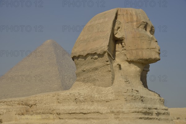 Sphinx or Great Sphinx of Giza, lion with a human head, built in the 4th Egyptian dynasty around