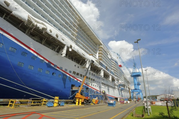 Cruise ship Carnival Jubilee in front of the building dock of Meyer Werft, new building, Papenburg,