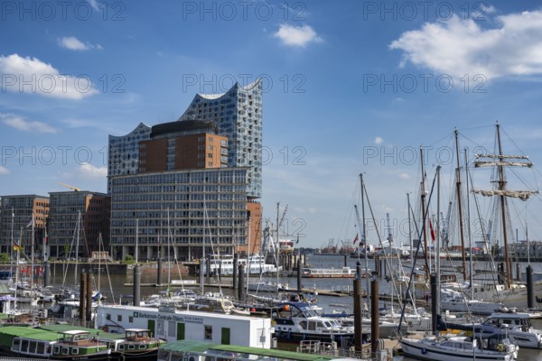 View across Niederhafen harbour to the Speicherstadt warehouse district and Elbe Philharmonic Hall