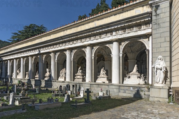 Mountain burial halls with sculptures on the graves, Monumental Cemetery, Cimitero monumentale di