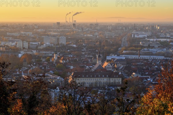 View from the Turmberg towards Durlach with town church and town hall, in the background the city