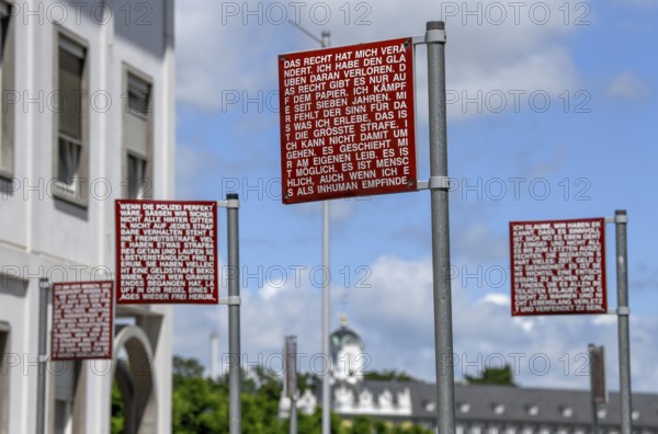 Signs with the German fundamental rights, Platz der Grundrechte, Karlsruhe, Baden-Württemberg,