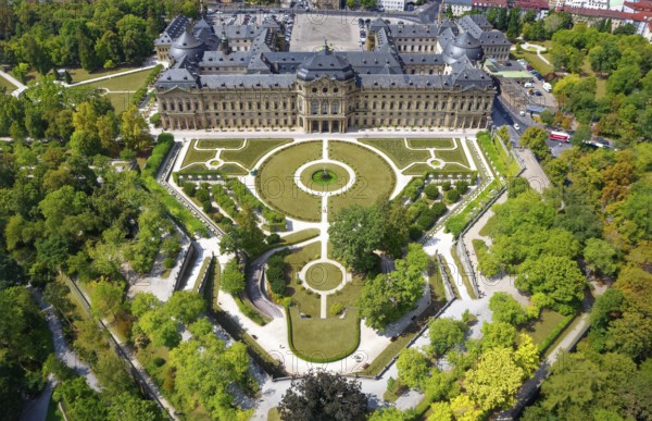 Aerial view Würzburg Residence with Court Garden, Baroque, Baroque Garden, 18th century back