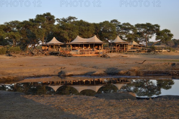 Somalisa Camp in the evening light, Hwange National Park, Matabeleland North Province, Zimbabwe,