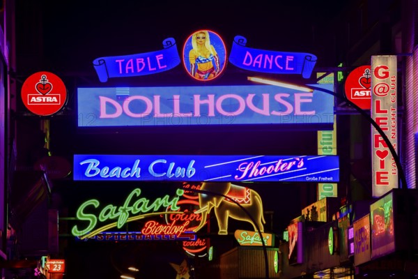 Illuminated sign at the Große Freiheit, Reeperbahn, St. Pauli, Hamburg, Germany, Europe