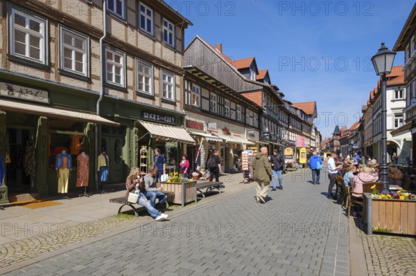 Lively Breite Straße, pedestrian zone, Wernigerode, Harz, Saxony-Anhalt, Germany, Europe