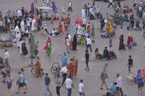 Stalls in the Djemaa el Fna market square, Marrakesh, Marrakesh-Tensift-El Haouz region, Morocco,