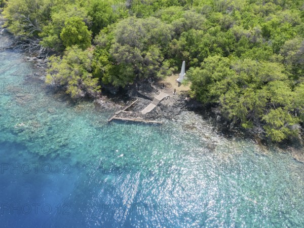 Aerial view of the Captain James Cook Monument, Captain Cook Monument Trail, Kealakekua Bay State