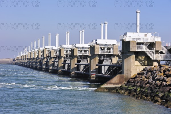 Storm surge barrier, Oosterscheldekering, storm surge barrier of the Oosterschelde at Neeltje Jans,