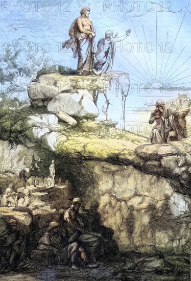 Plato's Cave, Allegory of Plato's Allegory of the Cave, Ancient Philosophy, Historical, digitally