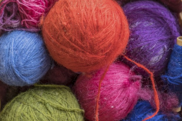 Multicoloured wool, wool balls, Madeira, Portugal, Europe