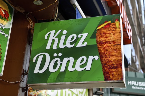 Billboard on a kebab stand on the Reeperbahn, St. Pauli, Hamburg, Germany, Europe