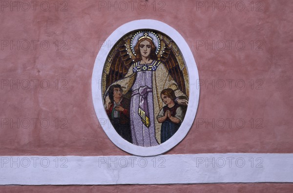 Mosaic, guardian angel Angel, Guardian Angel Church, Bressanone, South Tyrol, Trentino, Italy,