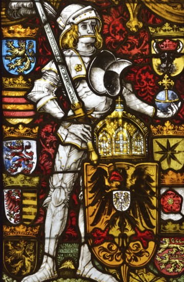 Colourful stained glass windows of Hohkönigsburg Castle, Château du Haut-Koenigsbourg, Hohenstaufen