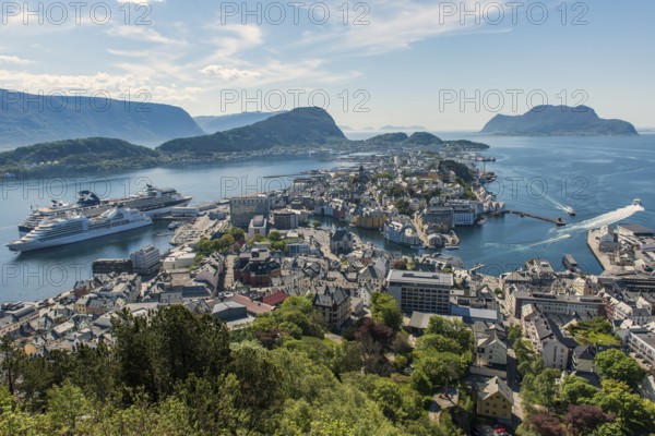 View from Aksla Town Mountain over the town, Alesund, Møre og Romsdal, Western Norway, Norway,