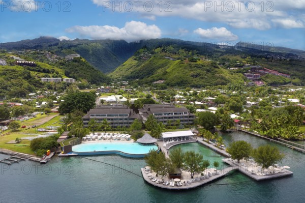 Aerial view, Northwest coast, Te Moana Tahiti Resort, Tahiti-Nui, Society Islands, Leeward Islands,