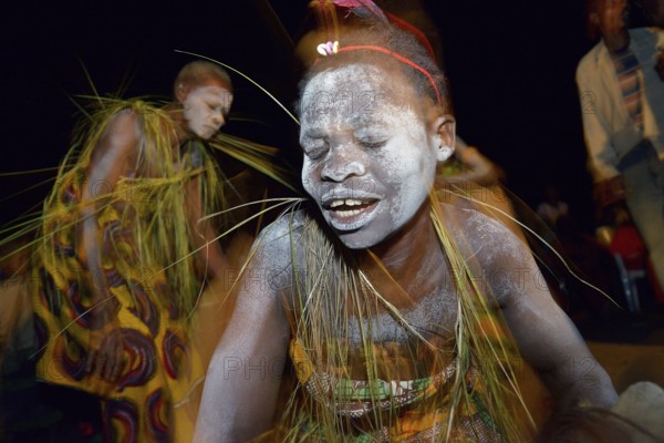 Sick woman dancing a healing dance, healing ceremony, Nkala, Bandundu Province, Democratic Republic