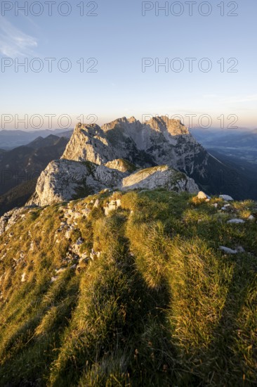 Sunset, mountain range, view from Schaffauer, Wilder Kaiser, Tyrol, Austria, Europe