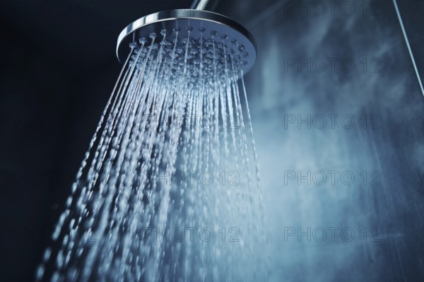 Close up of shower head with running water. KI generiert, generiert AI generated
