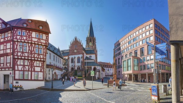 Collegiate Basilica of St Peter and Alexander and Town Hall in Aschaffenburg, Bavaria, Germany,