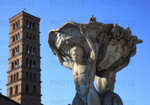 Piazza della Bocca della Verita, Fontana dei Tritoni, Triton Fountain, Tower of the Basilica minor