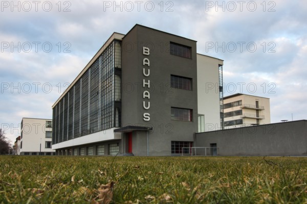 Bauhaus building, Bauhaus lettering, Dessau, Dessau-Roßlau, Saxony-Anhalt, Germany, Europe