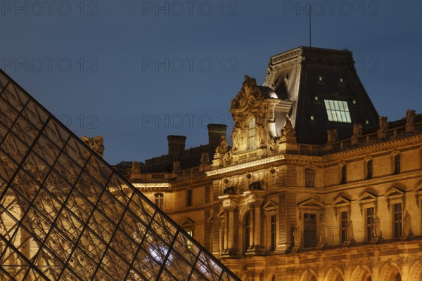 Glass pyramid at the Louvre Museum, Paris, Ile de France, France, Paris, Ile de France, France,