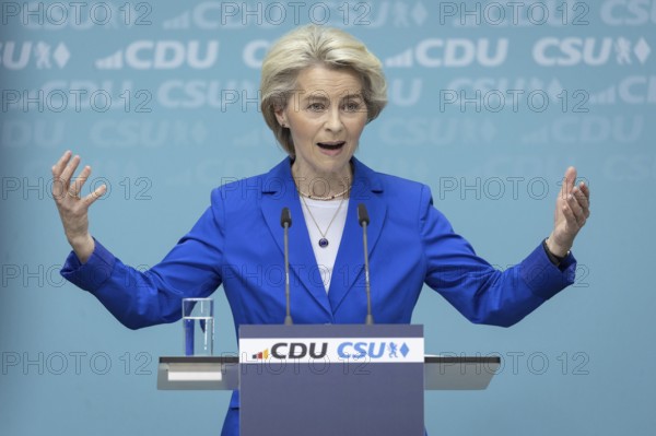 Ursula von der Leyen, President of the European Commission, at a press conference after the joint