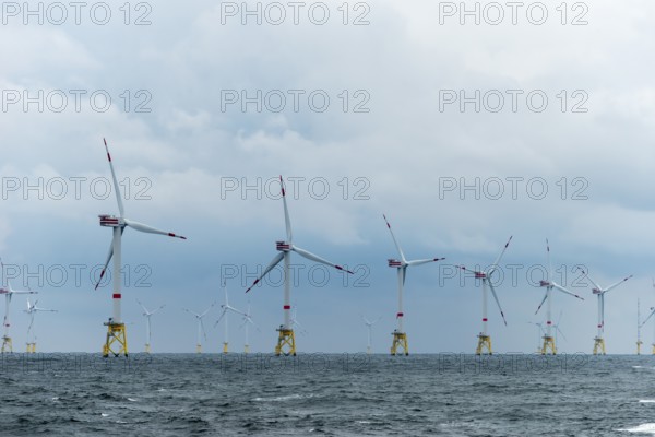 Offshore wind farm Nordsee Ost, operator RWE, north of Helgoland, German economic zone, wind