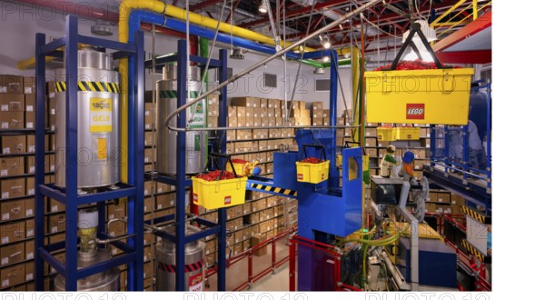 LEGO factory, granulate, transport, warehouse, production facility, manufacturing, LEGOLAND theme