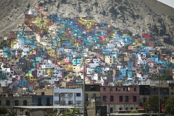 Colourful houses on Cerro San Cristobal, Lima, Peru, South America
