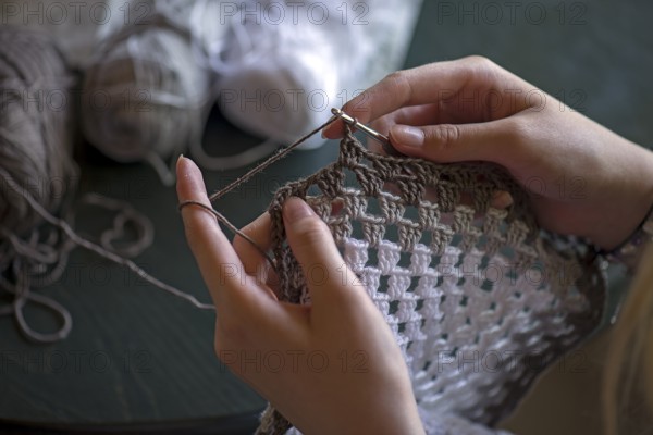 Hands crocheting, Mecklenburg-Western Pomerania, Germany, Europe
