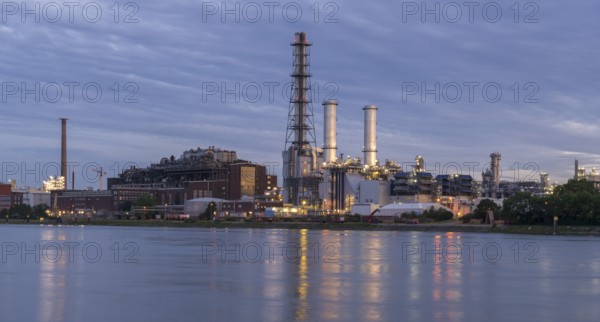 BASF, Lugwigshafen on the Rhine, industrial area, dusk, Mannheim, Baden-Württemberg, Germany,