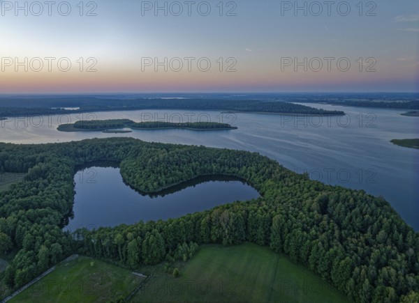 Aerial view of Lake Wigry and the landscape in the Wigry National Park in northern Poland in the