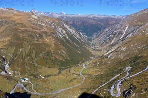View from the ascent to the Nufenen Pass into the Agenetal, Ulrichen, Obergoms, Valais,