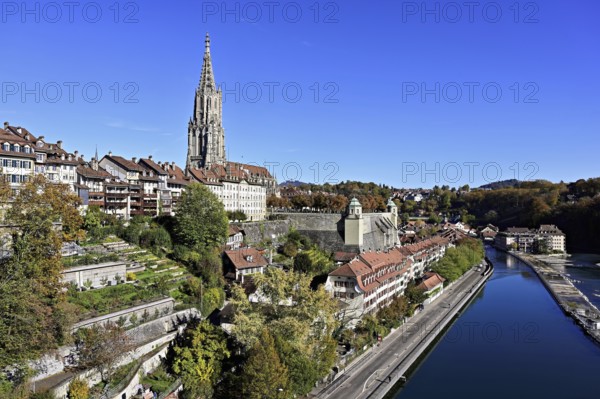 View of the Old Town, Bern Cathedral and the River Aare, Bern, Canton of Bern, Switzerland, Europe