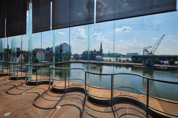 Bonapartedok in Antwerp. View throught the window from Museum aan de Stroom. Antwerpen, Belgium,