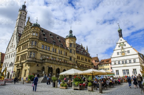 View of historic market square left town hall town hall tower right patrician house council