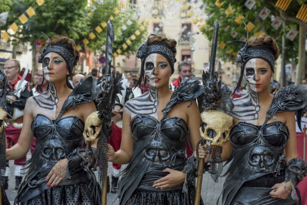Women in historic clothing, Moors and Christians Parade, Moros y Cristianos, Jijona or Xixona,