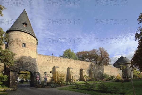 Historic Ottenturm with city fortifications and Pulverturm, fortified defence tower, gate tower,