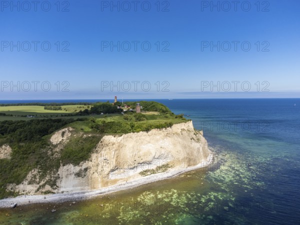 Aerial view of Cape Arkona with chalk cliffs, direction finder and lighthouse, Putgarten, Rügen