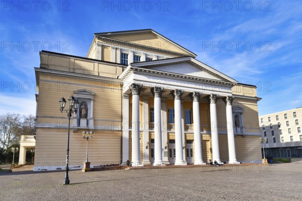 Darmstadt, Germany, March 2020: Reconstructed Neoclassicis style modern building of department of